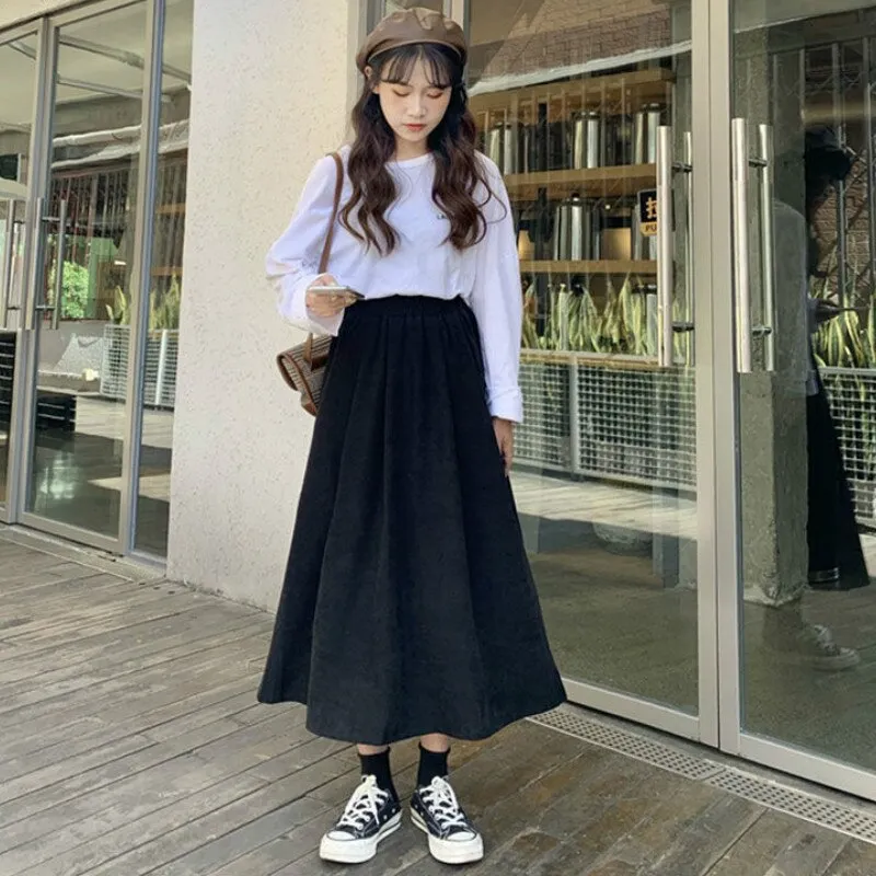 Pleated Midi Skirt With Elastic Waist