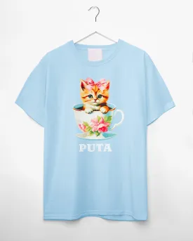 Puta teacup kitten - light blue tshirt