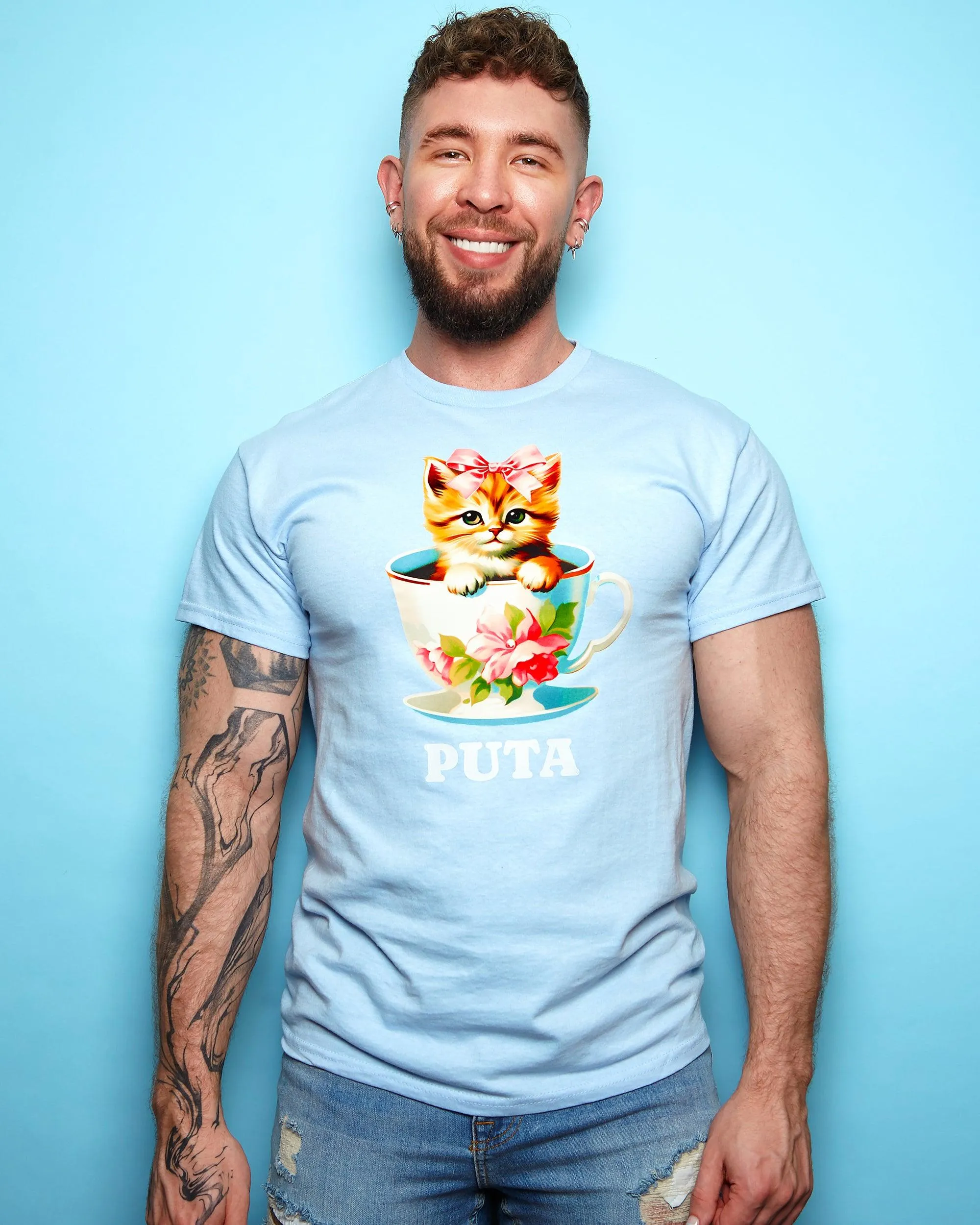 Puta teacup kitten - light blue tshirt