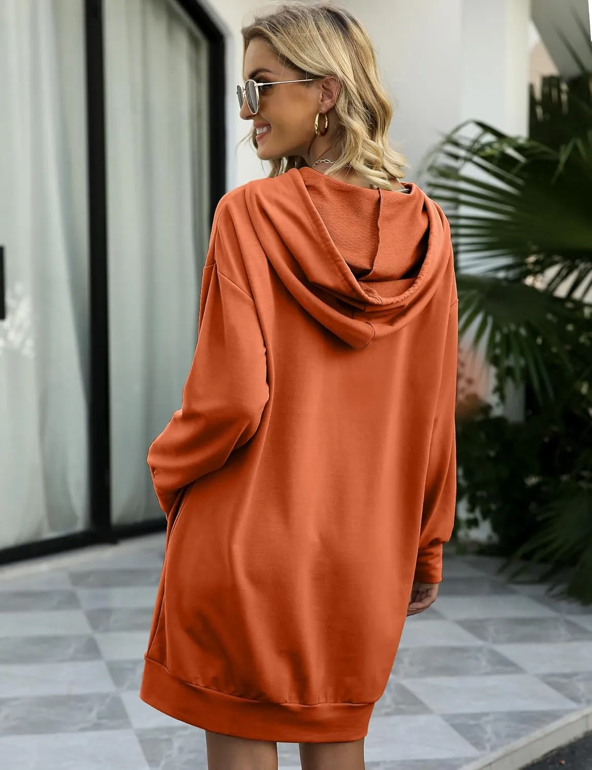 Quenteen Women Hoodies Dress Hooded Sweatshirts Dress Casual Long Sleeve Tunic Dress Oversized Sweatshirts with Pocket
