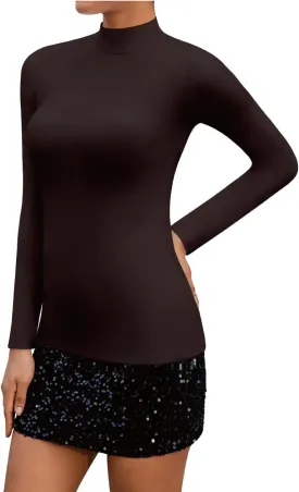 SHEIUGU Womens Mock Turtleneck Long Sleeve Sleeveless Tops Stretch Fitted Underwear Layer Tee Shirts Tops