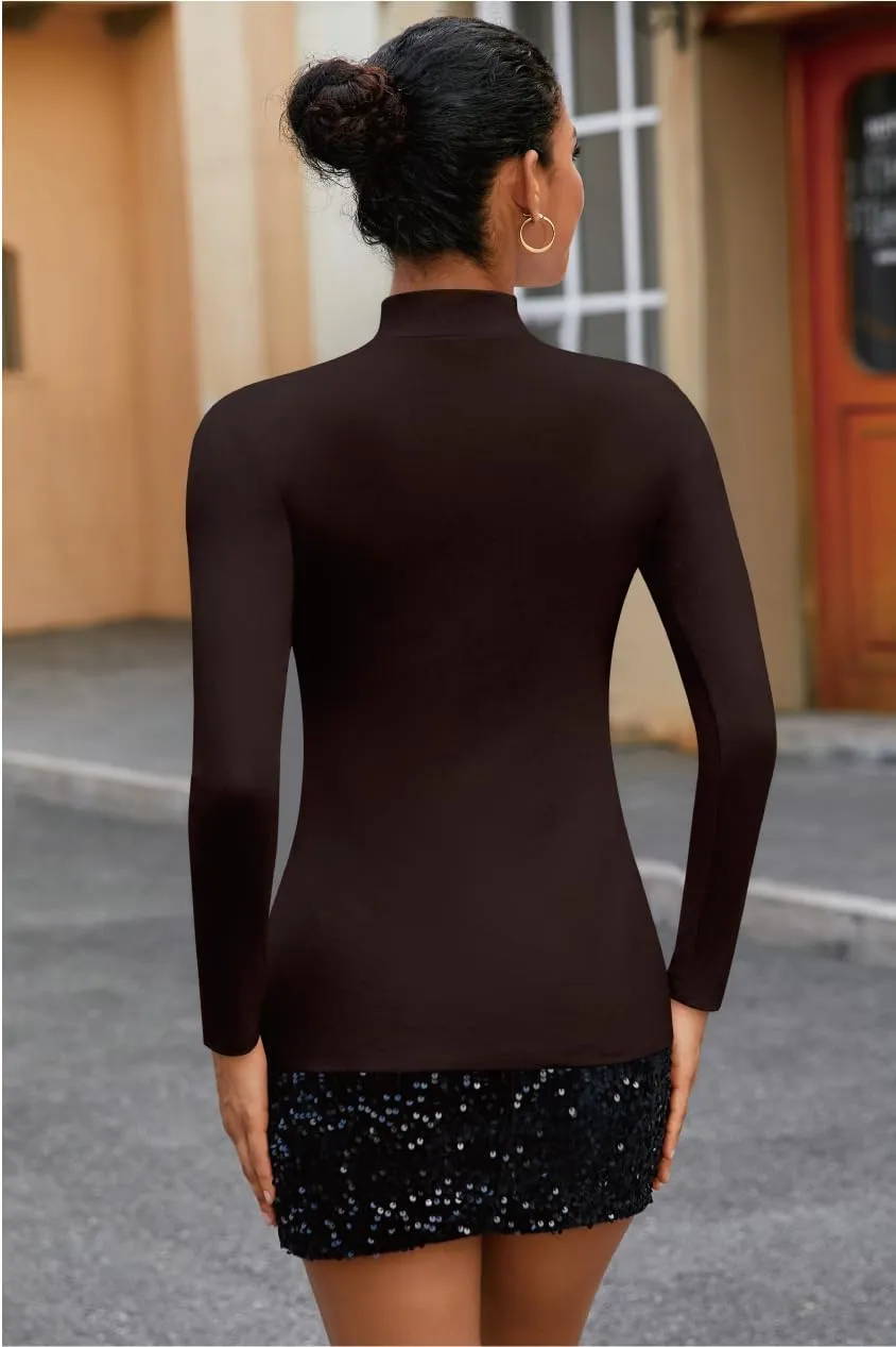 SHEIUGU Womens Mock Turtleneck Long Sleeve Sleeveless Tops Stretch Fitted Underwear Layer Tee Shirts Tops