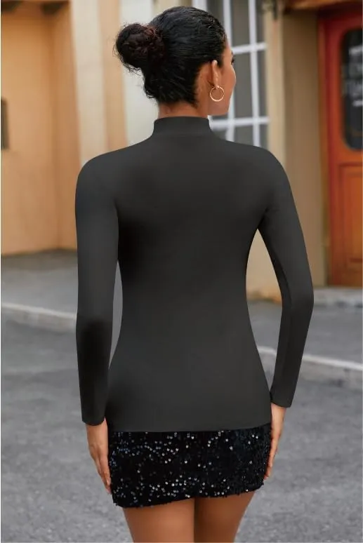SHEIUGU Womens Mock Turtleneck Long Sleeve Sleeveless Tops Stretch Fitted Underwear Layer Tee Shirts Tops