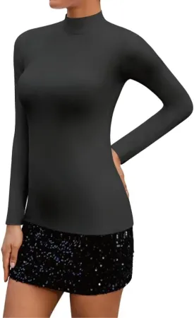 SHEIUGU Womens Mock Turtleneck Long Sleeve Sleeveless Tops Stretch Fitted Underwear Layer Tee Shirts Tops