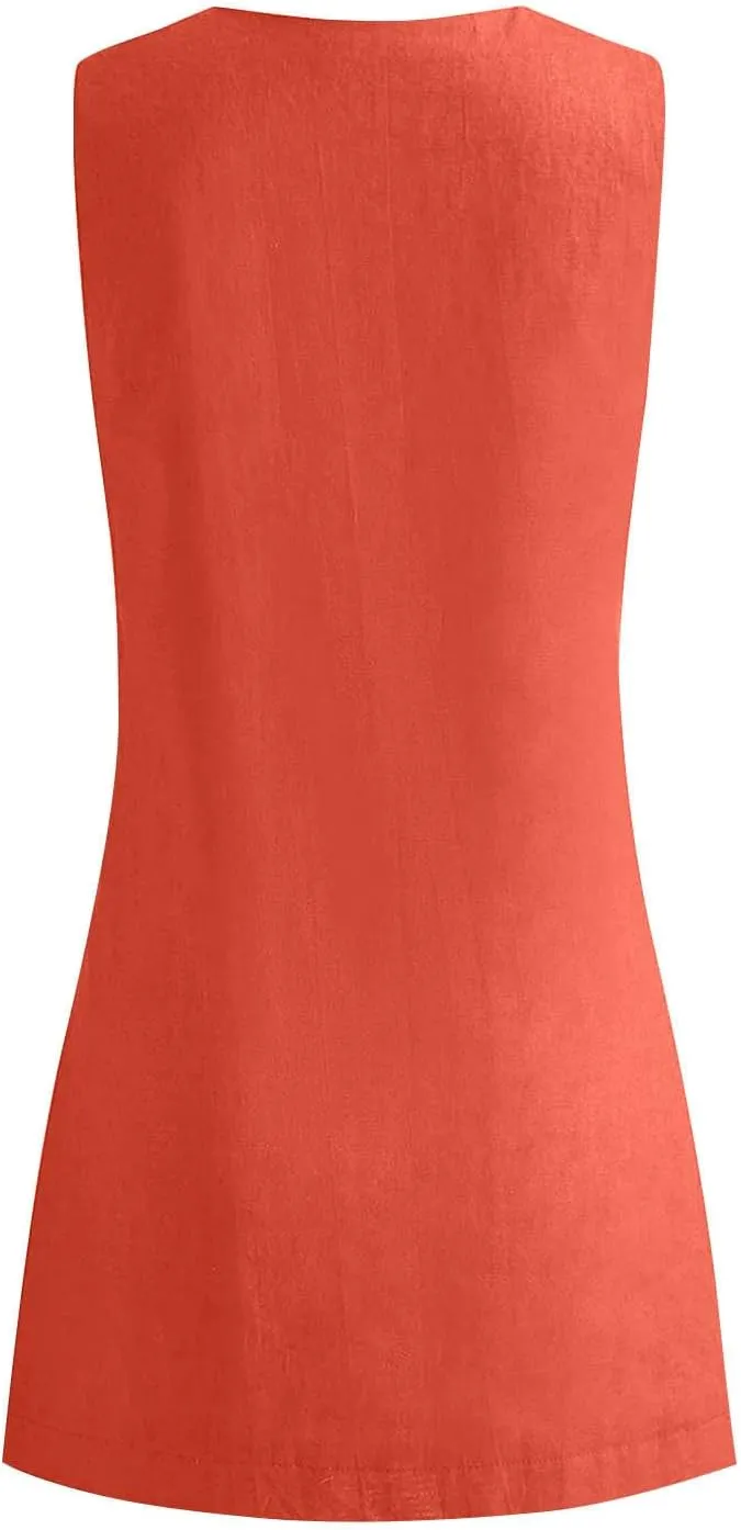 Tank Dresses for Women Summer Casual Loose Fit V Neck Sleeveless Sundress Trendy Solid Beach Vacation Mini Dress