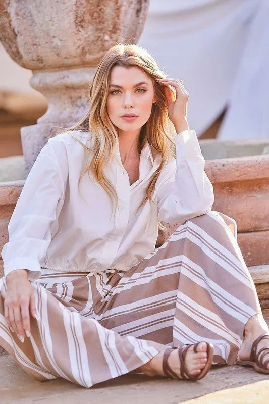 Taupe Back Smoking Waist Side Pockets Stripe Silt Pants