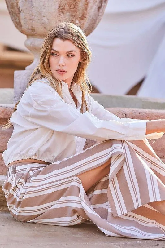 Taupe Back Smoking Waist Side Pockets Stripe Silt Pants