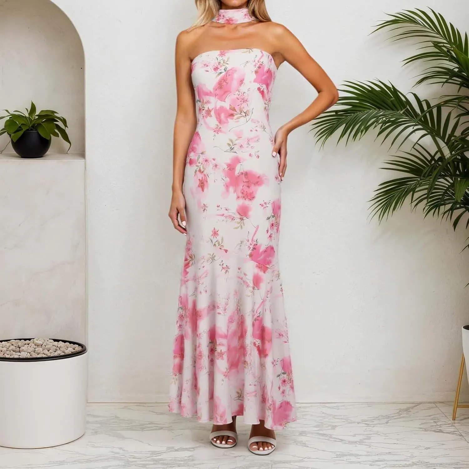 Tube Floral Maxi Dresses Strapless Backless Bodycon Dress Sexy Summer Cocktail Dress for Beach Weddings & Formal Events