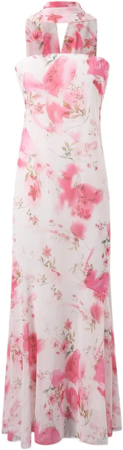 Tube Floral Maxi Dresses Strapless Backless Bodycon Dress Sexy Summer Cocktail Dress for Beach Weddings & Formal Events