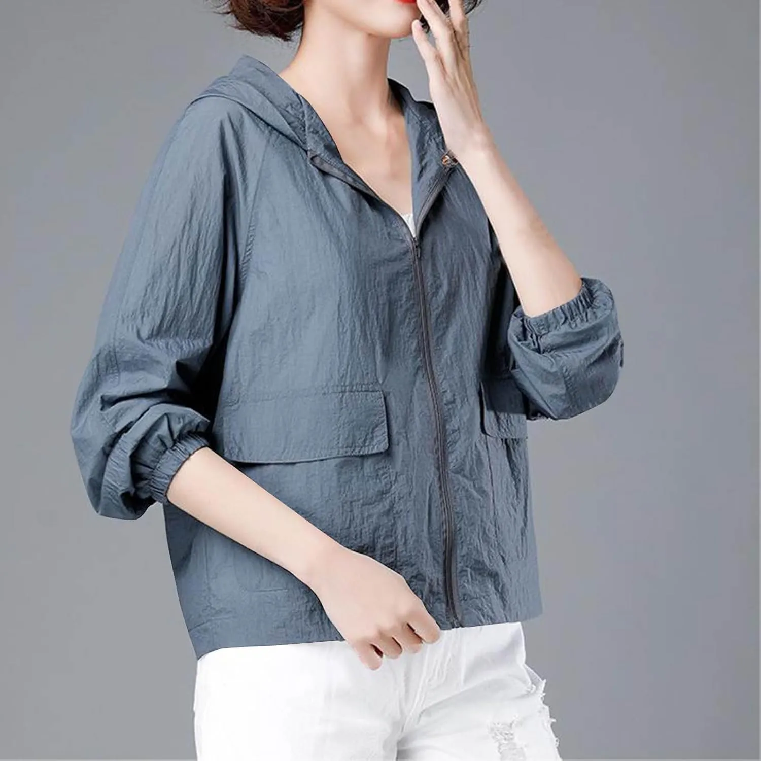 UV Protection Jacket for Women Outdoor Sun Hoodie Tops Lightweight Shirts with Pockets for Hiking and Travel