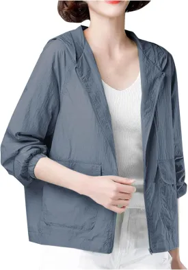 UV Protection Jacket for Women Outdoor Sun Hoodie Tops Lightweight Shirts with Pockets for Hiking and Travel
