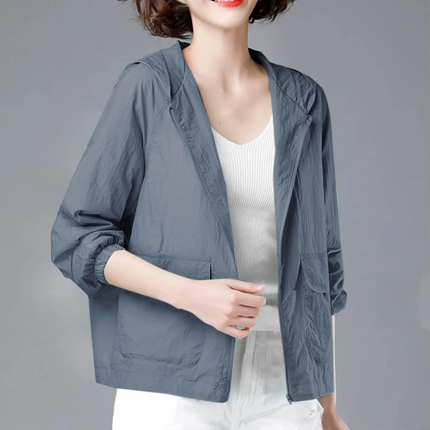 UV Protection Jacket for Women Outdoor Sun Hoodie Tops Lightweight Shirts with Pockets for Hiking and Travel