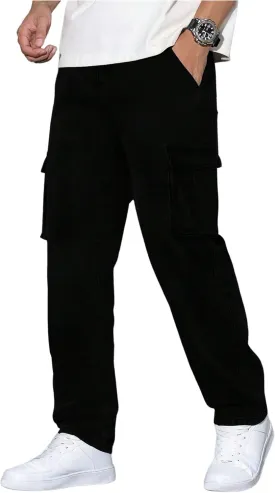 Verdusa Men's Cargo Jeans Relaxed Outfits Straight Leg Denim Pants Vintage Jeans with Pockets
