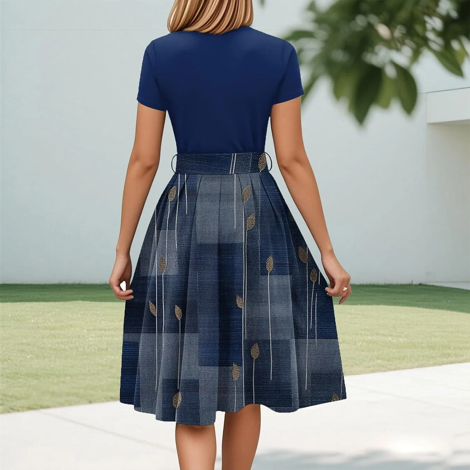 Wedding Guest Dresses for Women Vintage Short Sleeve Elegant Empire Waist Flowy Swing Party A-Line Dress with Belt