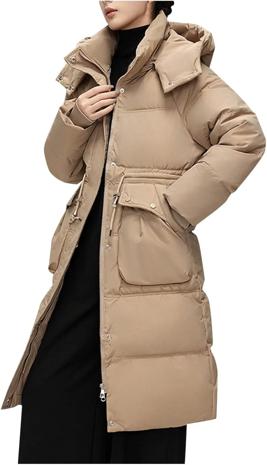 Winter Fashion Long Puffer Jackets Women Plus Size Quilted Jackets Windproof Thermal down Trench Coat with Hood