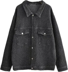 Womens Denim Jacket American Mid-Length Loose Outerwear Jean Coat for Women