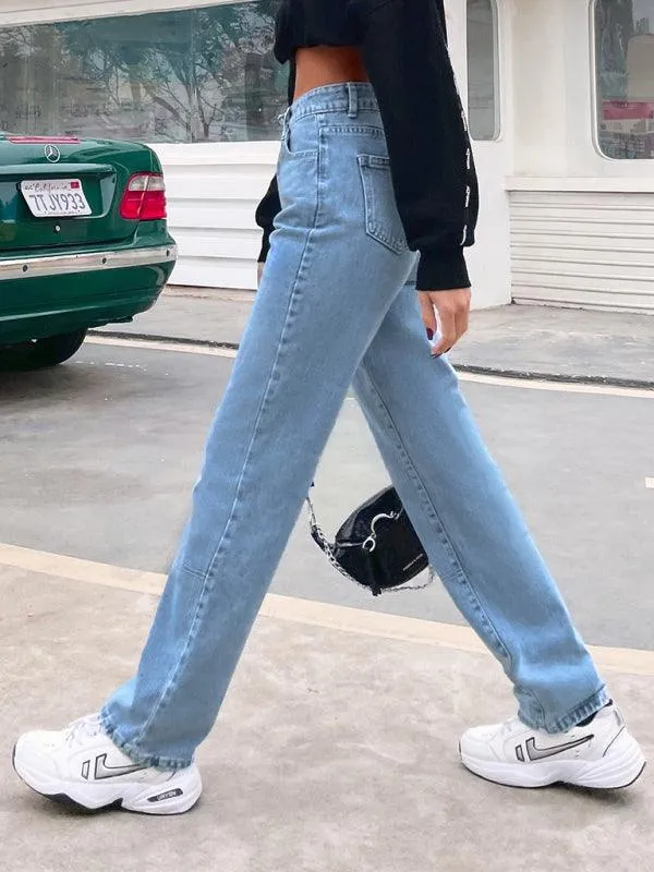 Women's Denim Jeans - High Waist Straight-leg