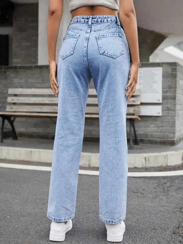 Women's Denim Jeans - High Waist Straight-leg