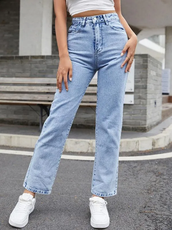 Women's Denim Jeans - High Waist Straight-leg