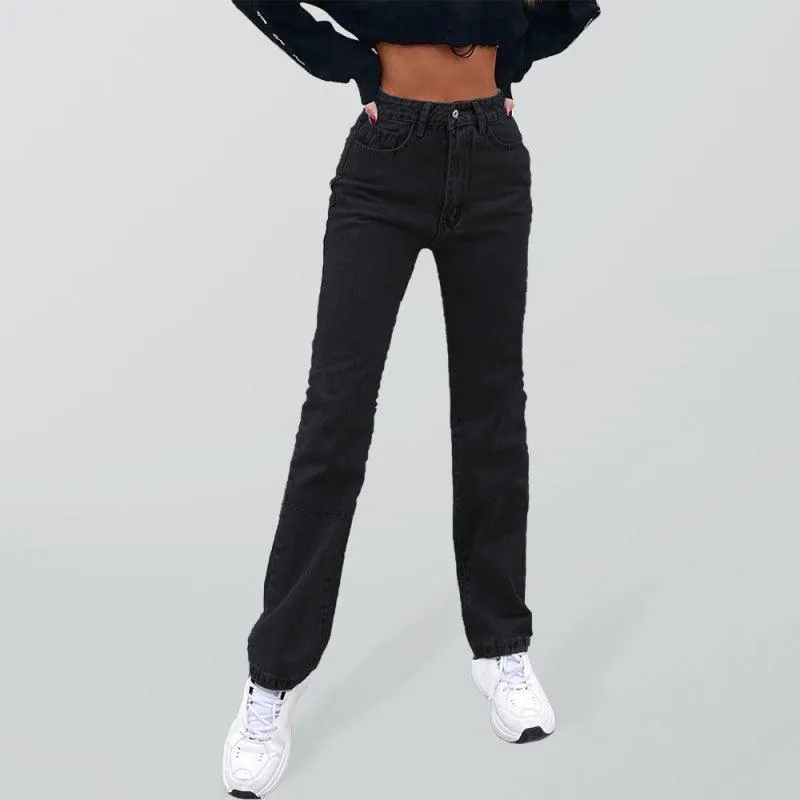 Women's Denim Jeans - High Waist Straight-leg