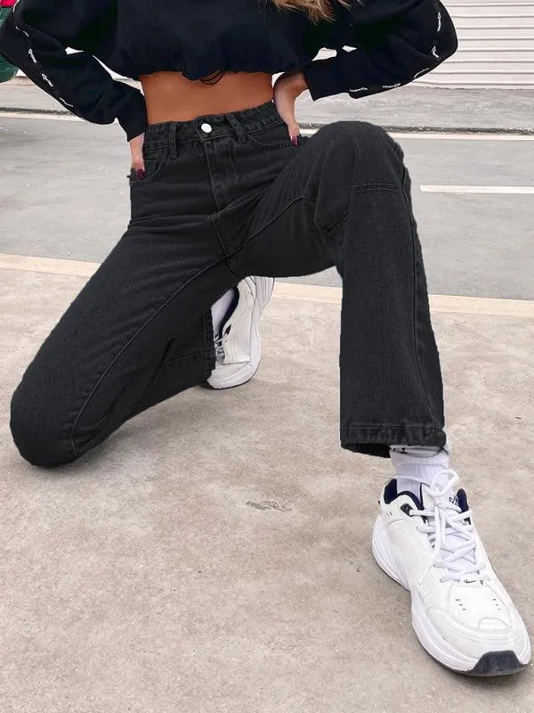 Women's Denim Jeans - High Waist Straight-leg