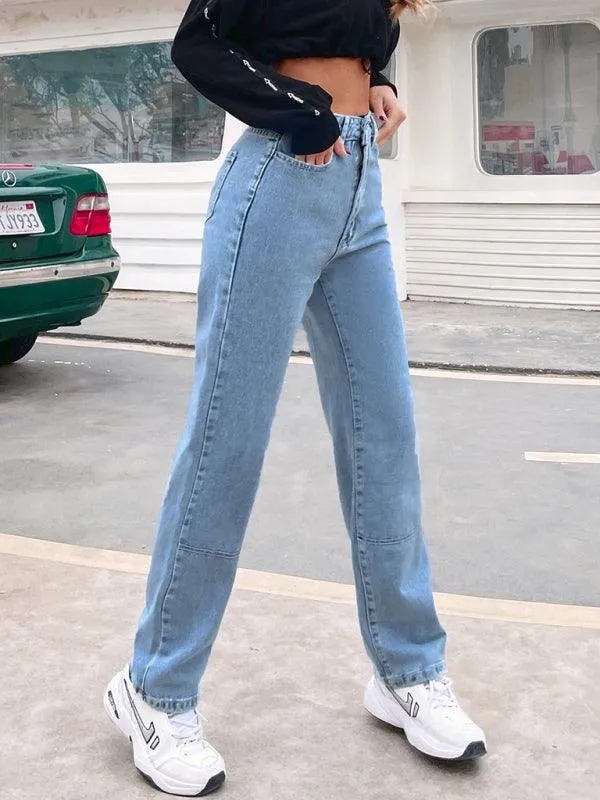 Women's Denim Jeans - High Waist Straight-leg