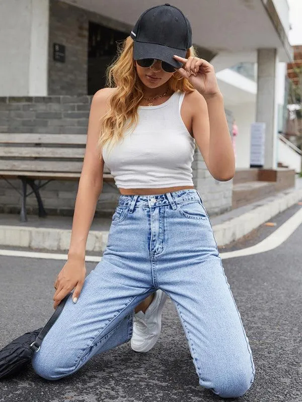 Women's Denim Jeans - High Waist Straight-leg