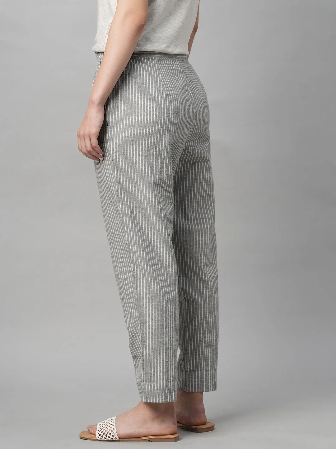 Women's Grey Cotton Linen Regular Fit Pant