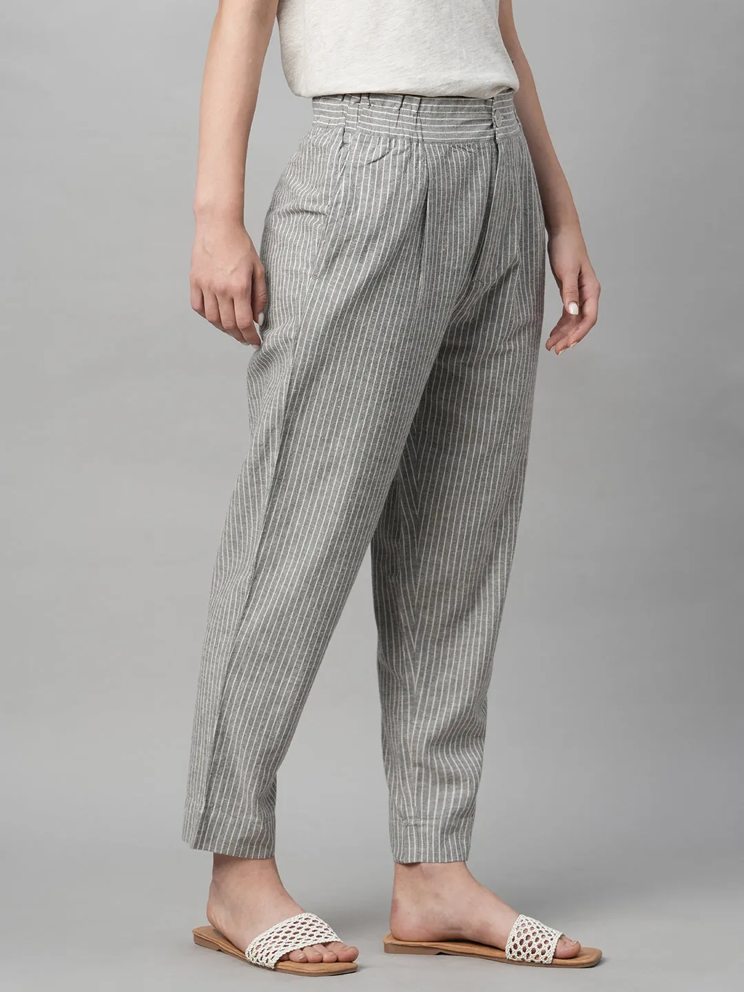 Women's Grey Cotton Linen Regular Fit Pant