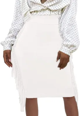 Women's High Waist Side Tassels Fringe Bodycon Pencil Midi Skirt