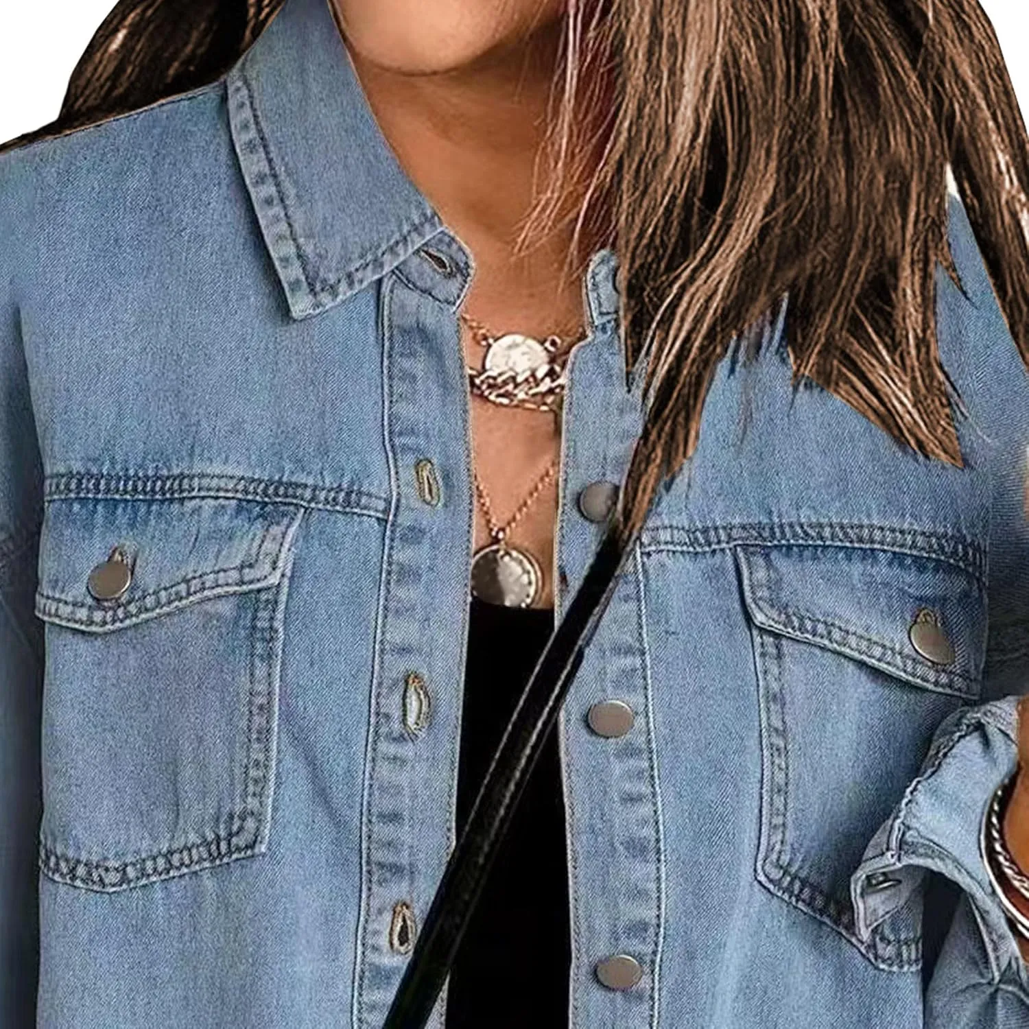 Womens Oversized Frayed Hem Denim Jean Jacket Button Down Vintage Classics Casual Loose Fit Jean Coat With Pockets