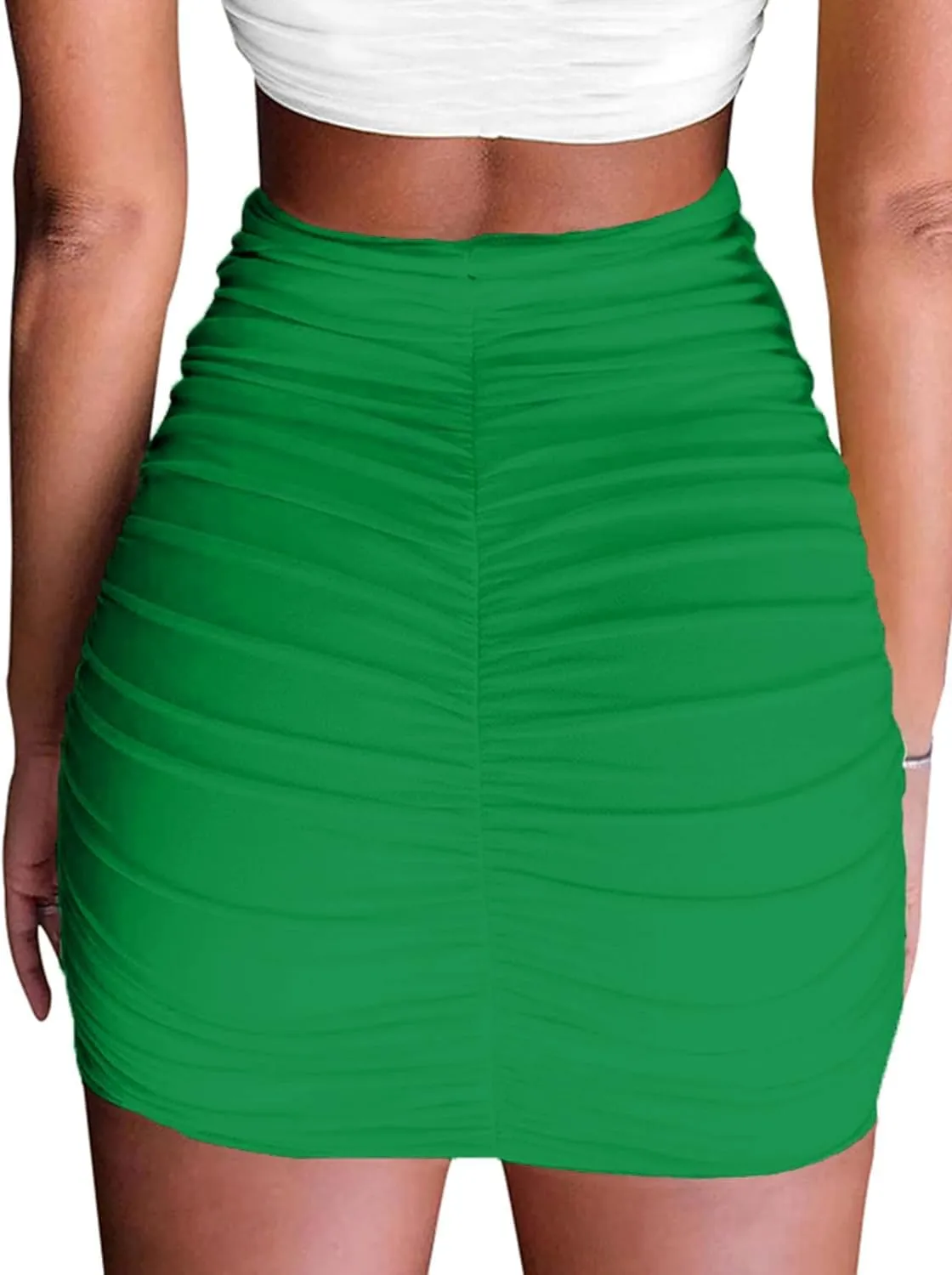 Women's Stretch High Waist Ruched Bodycon Double Layer Casual Mini Skirt