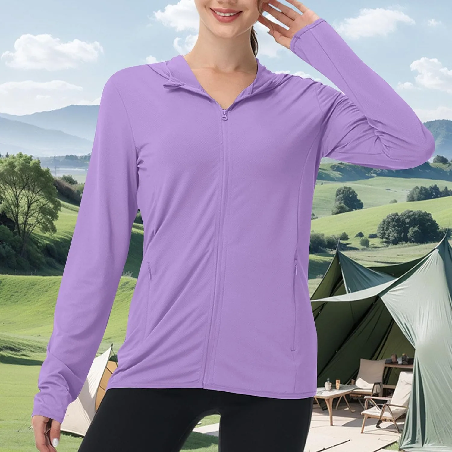Womens UPF 50  Sun Protection Hoodie Jacket Lightweight Quick Dry Active Uv Shirts, Outdoort Hiking Zip Up Jacket