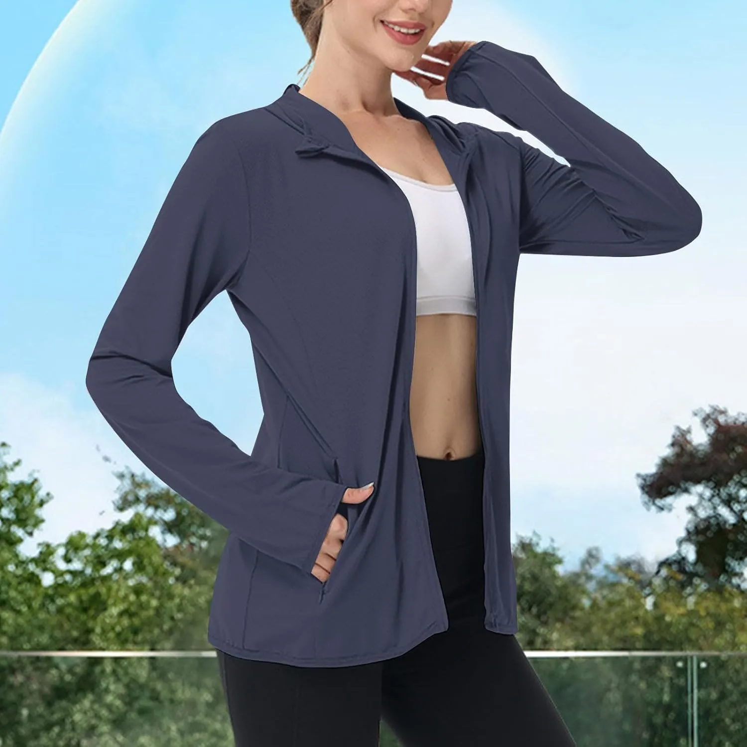 Womens UPF 50  Sun Protection Hoodie Jacket Lightweight Quick Dry Active Uv Shirts, Outdoort Hiking Zip Up Jacket