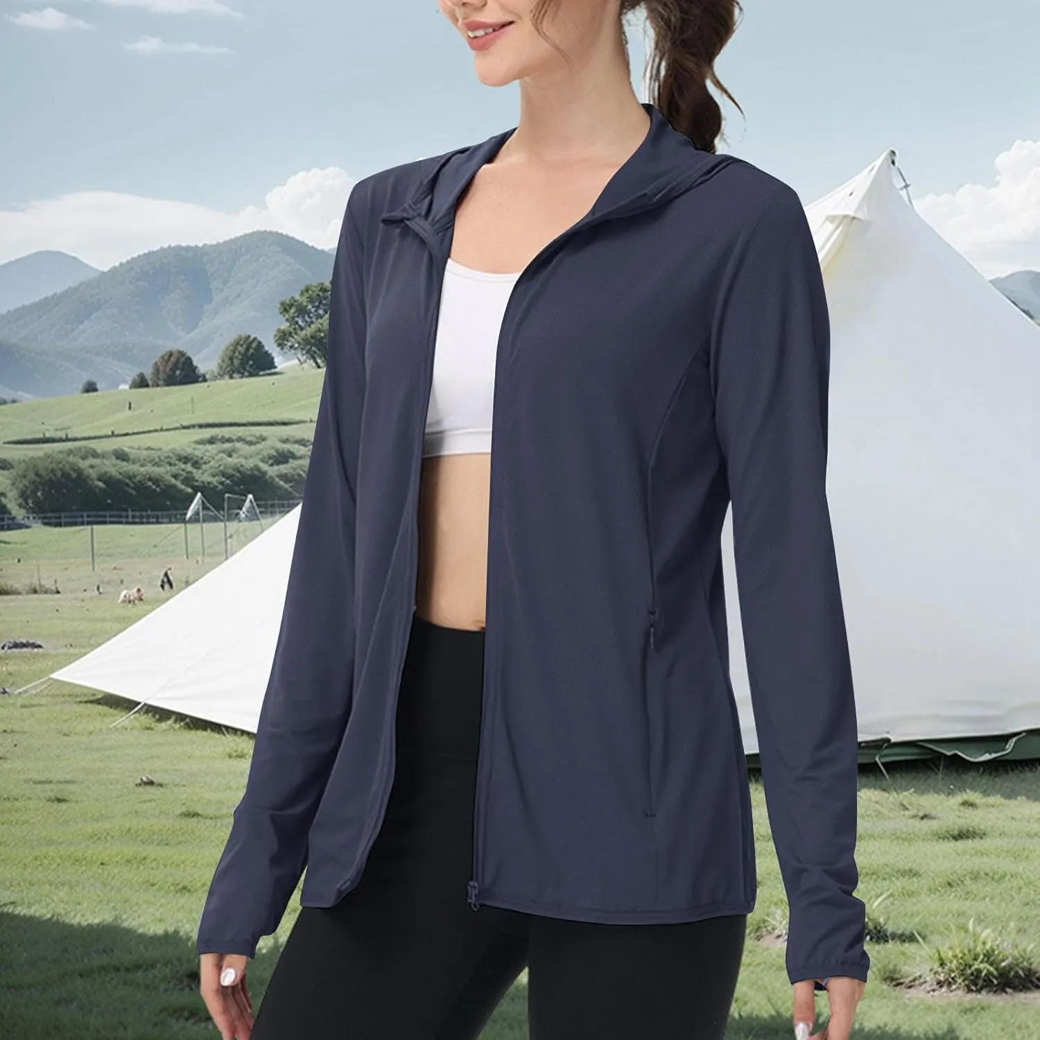 Womens UPF 50  Sun Protection Hoodie Jacket Lightweight Quick Dry Active Uv Shirts, Outdoort Hiking Zip Up Jacket