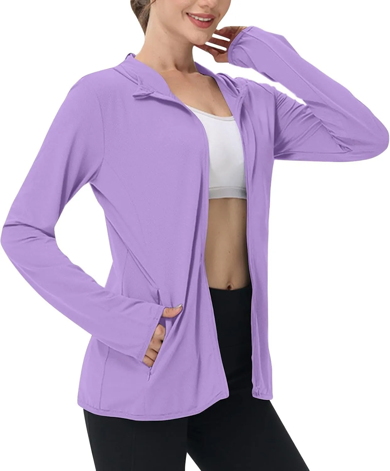 Womens UPF 50  Sun Protection Hoodie Jacket Lightweight Quick Dry Active Uv Shirts, Outdoort Hiking Zip Up Jacket