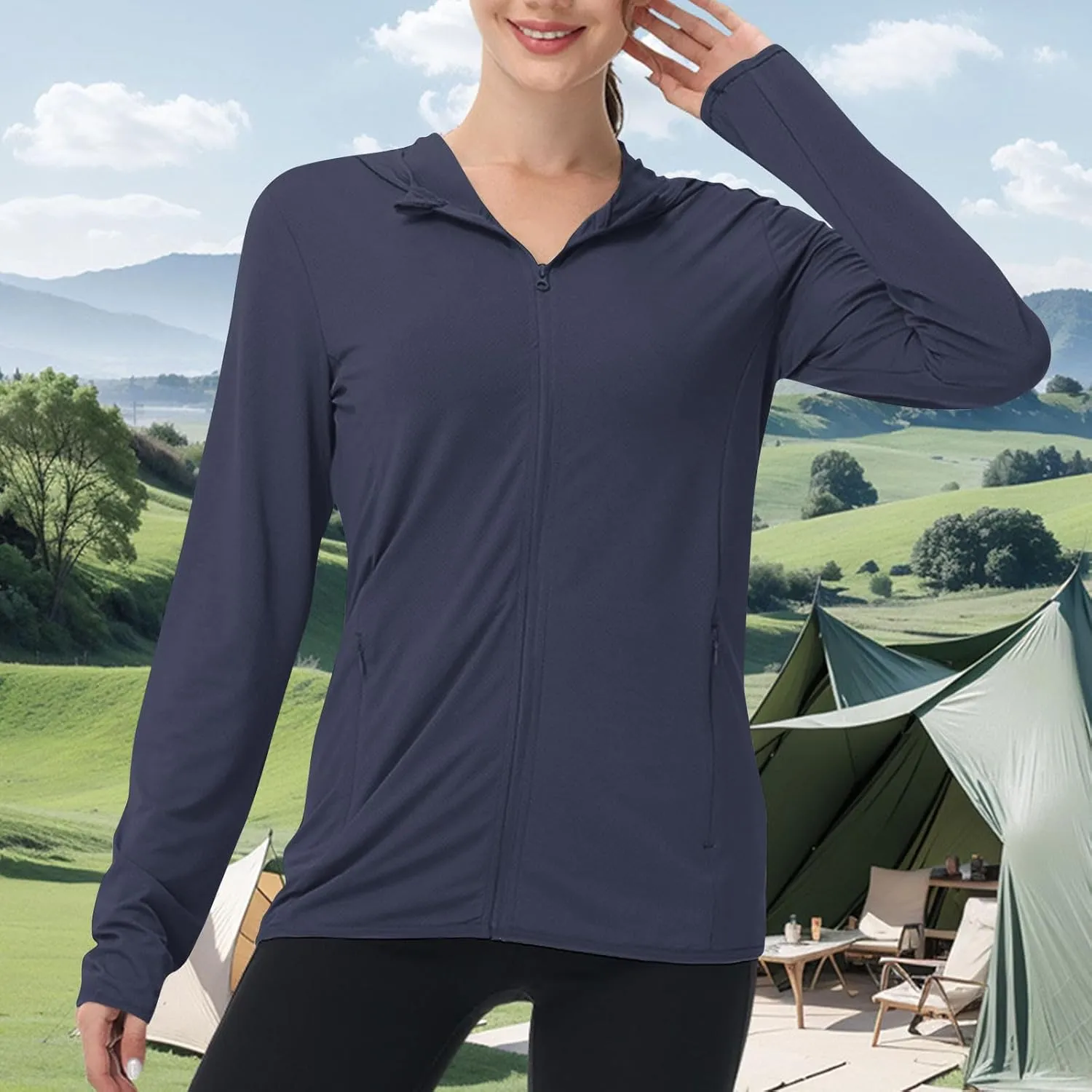 Womens UPF 50  Sun Protection Hoodie Jacket Lightweight Quick Dry Active Uv Shirts, Outdoort Hiking Zip Up Jacket
