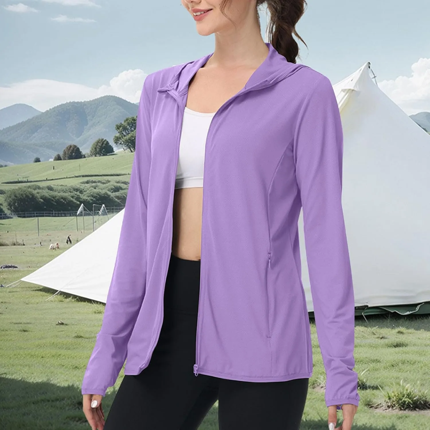 Womens UPF 50  Sun Protection Hoodie Jacket Lightweight Quick Dry Active Uv Shirts, Outdoort Hiking Zip Up Jacket