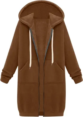 Women's Zip Up Long Hoodies Long Sleeve Drawstring Hooded Sweatshirts 2025 Fall Oversized Fleece Jackets with Pockets