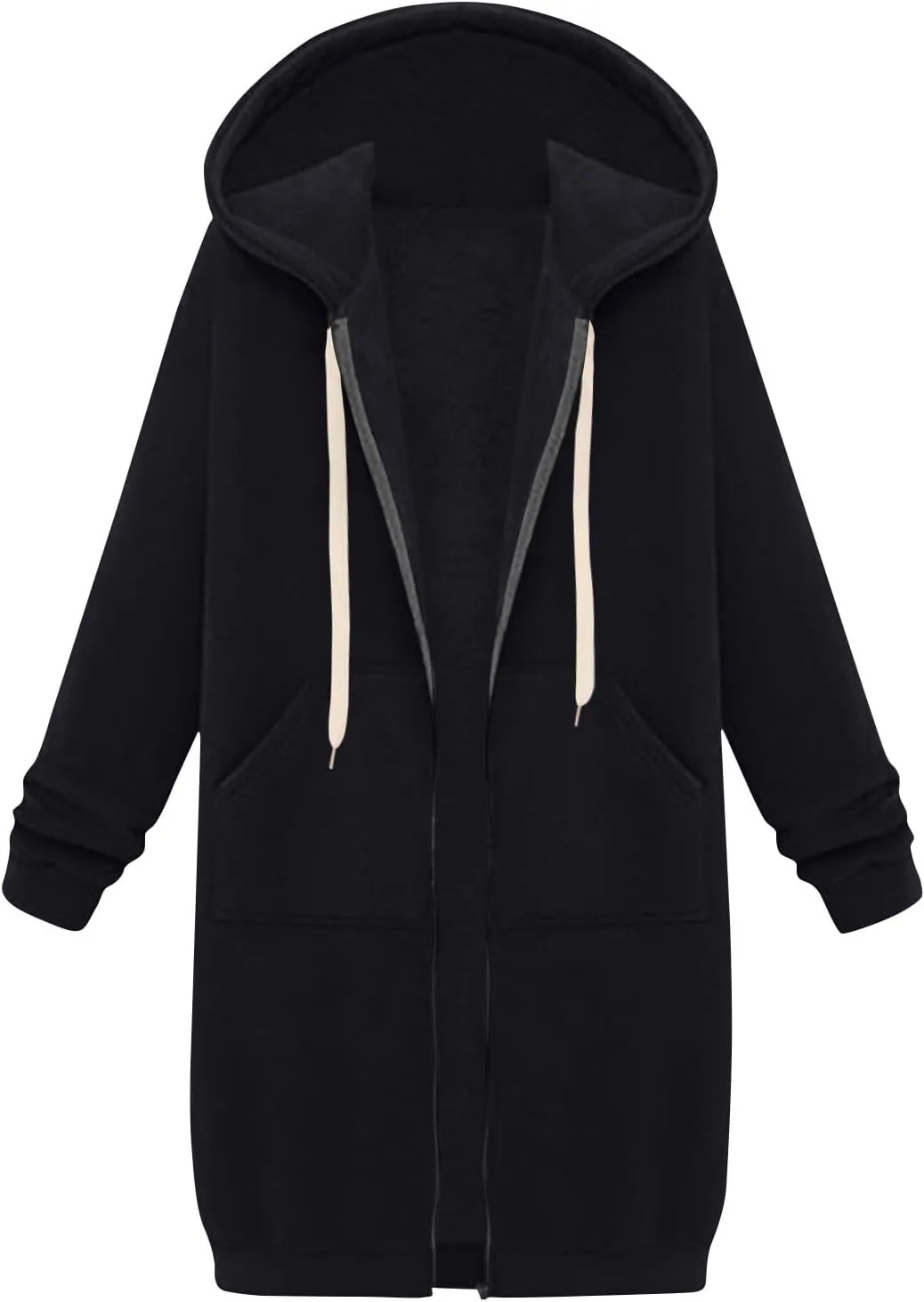 Women's Zip Up Long Hoodies Long Sleeve Drawstring Hooded Sweatshirts 2025 Fall Oversized Fleece Jackets with Pockets