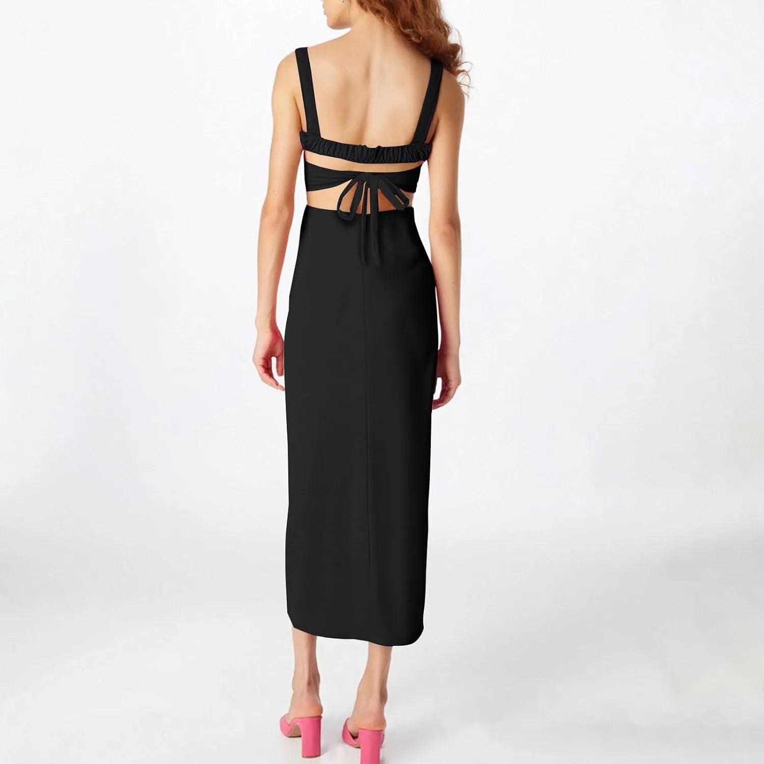 Xiaojmake Square Neck Bodycon Long Dress Sleeveless High Slit Cocktail Party Dresses Casual Summer Beach Vacation Dress 2025