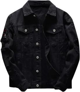 XIAXOGOOL Mens Denim Jacket Ripped Slim Jean Jacket Coat For Men Vintage Solid Color Button Down Trucker Jackets