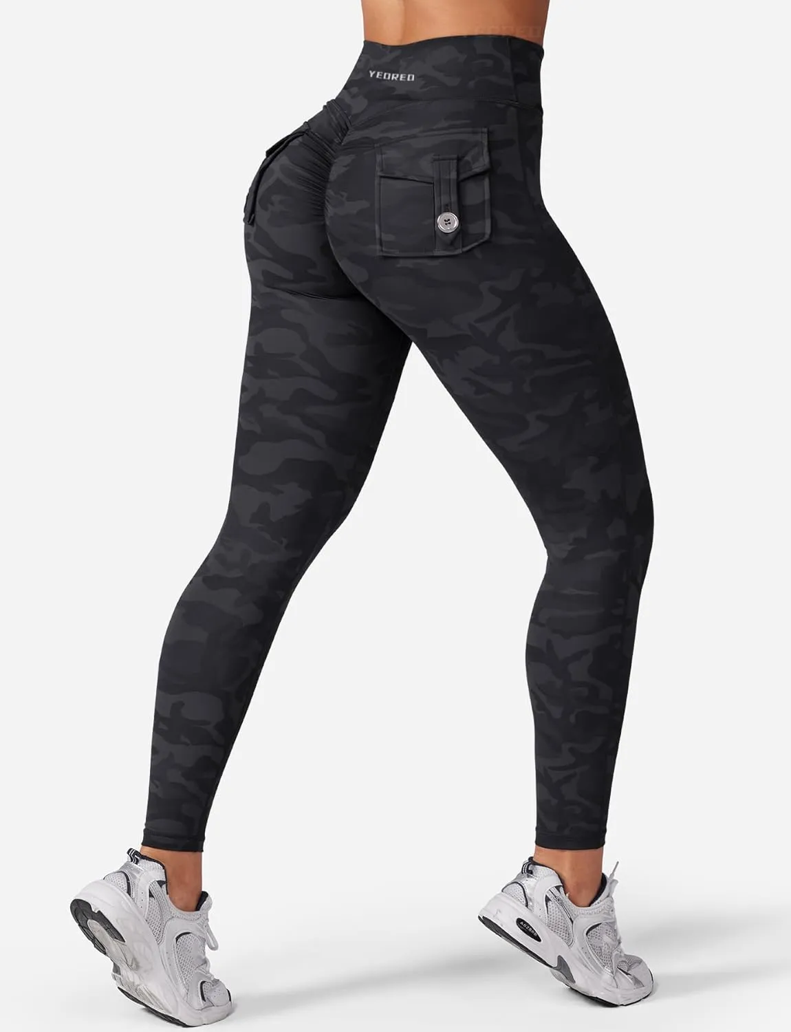 YEOREO CoreFlex Leggings with Pockets for Women Charm Scrunch Workout Leggings V Cross Waist Butt Lifting Gym Yoga Pants