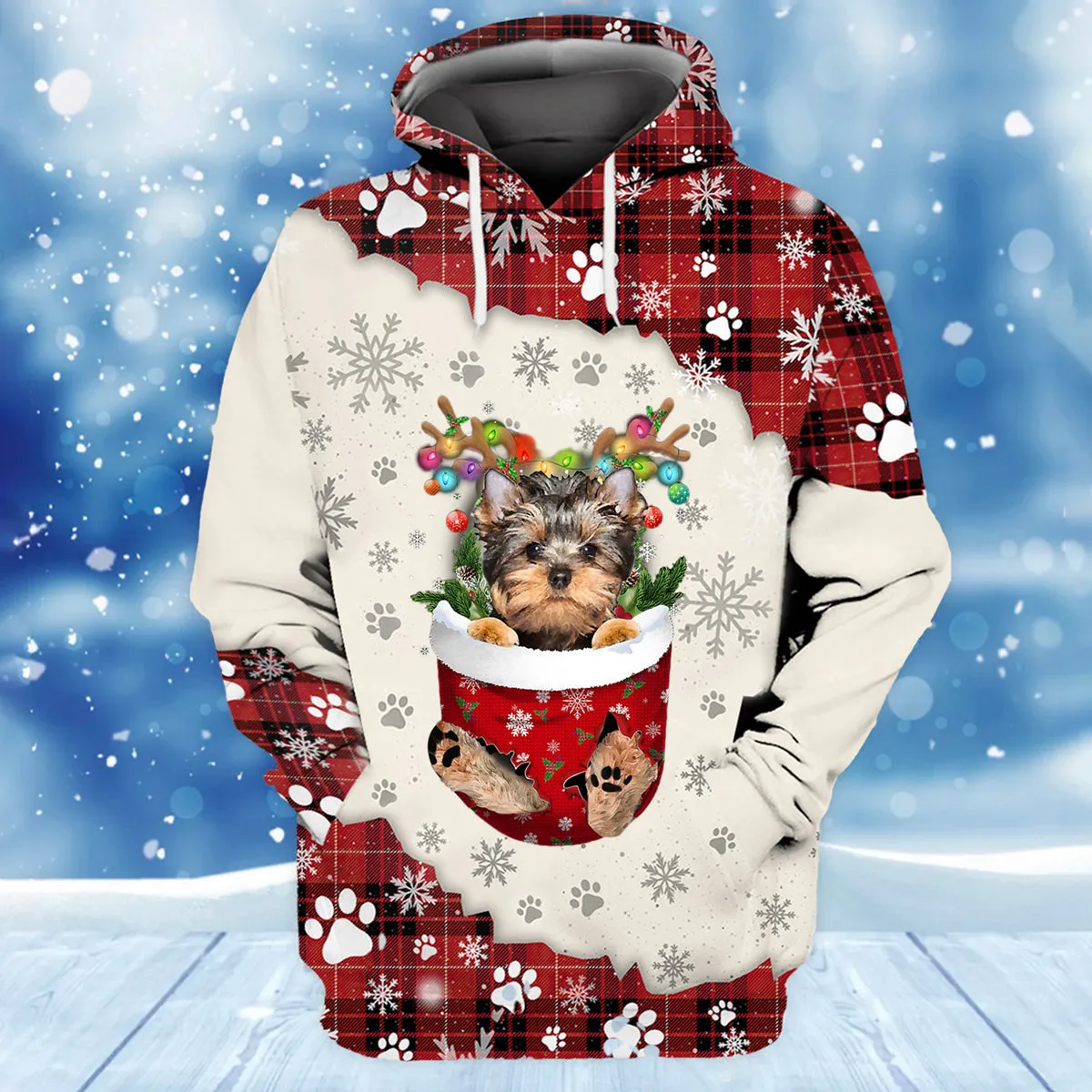 YorkShire Terrier In Snow Pocket Merry Christmas Unisex Hoodie