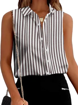 Zeagoo Women's Sleeveless Button Down Shirts Blouses Solid Casual Loose V Neck Tank Tops for Work S-XXL